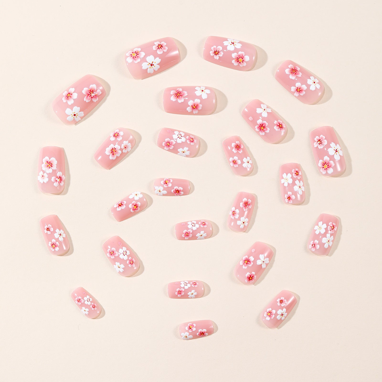 24pcs/Set Red 3D Embossed Cherry Blossoms Short Press On Nails
