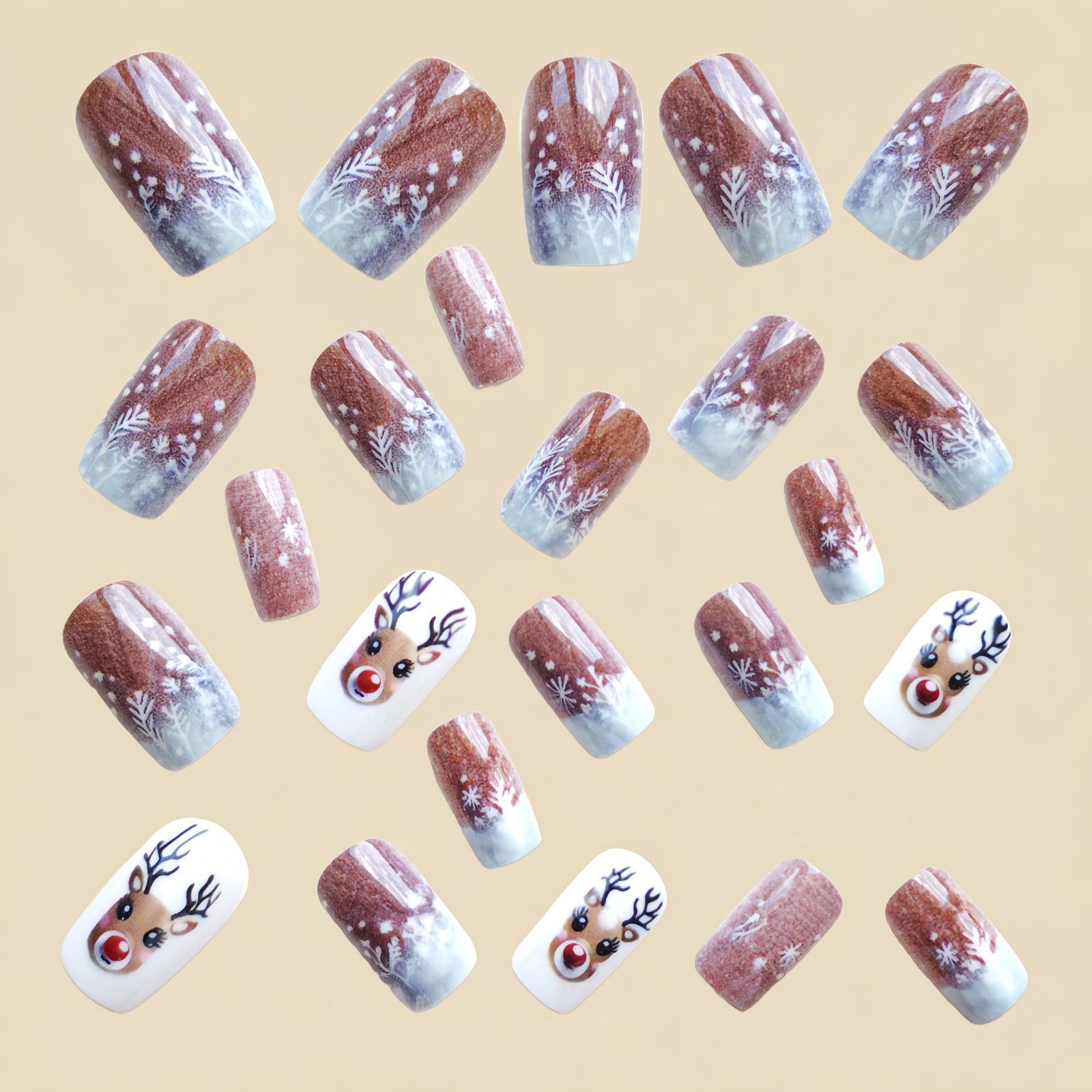 24pcs/Set Brown Reindeer Press-On Nails