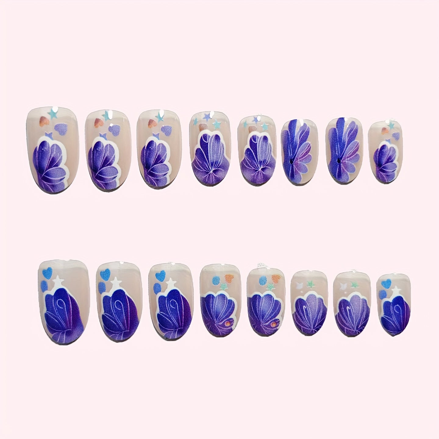24pcs/Set Purple Floral French Tips Press-On Nails