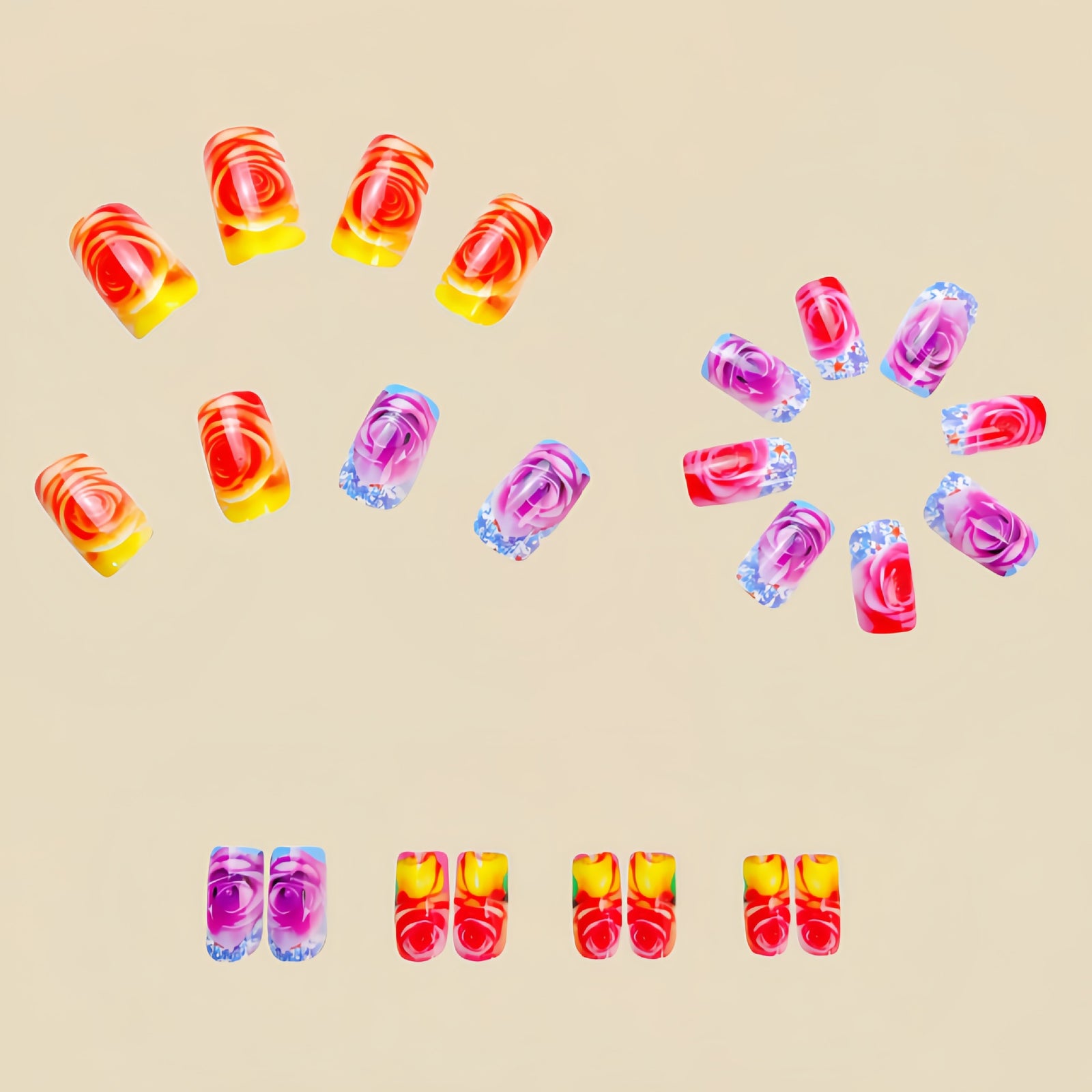 24pcs/Set Colorful Flowers Press-On Nails