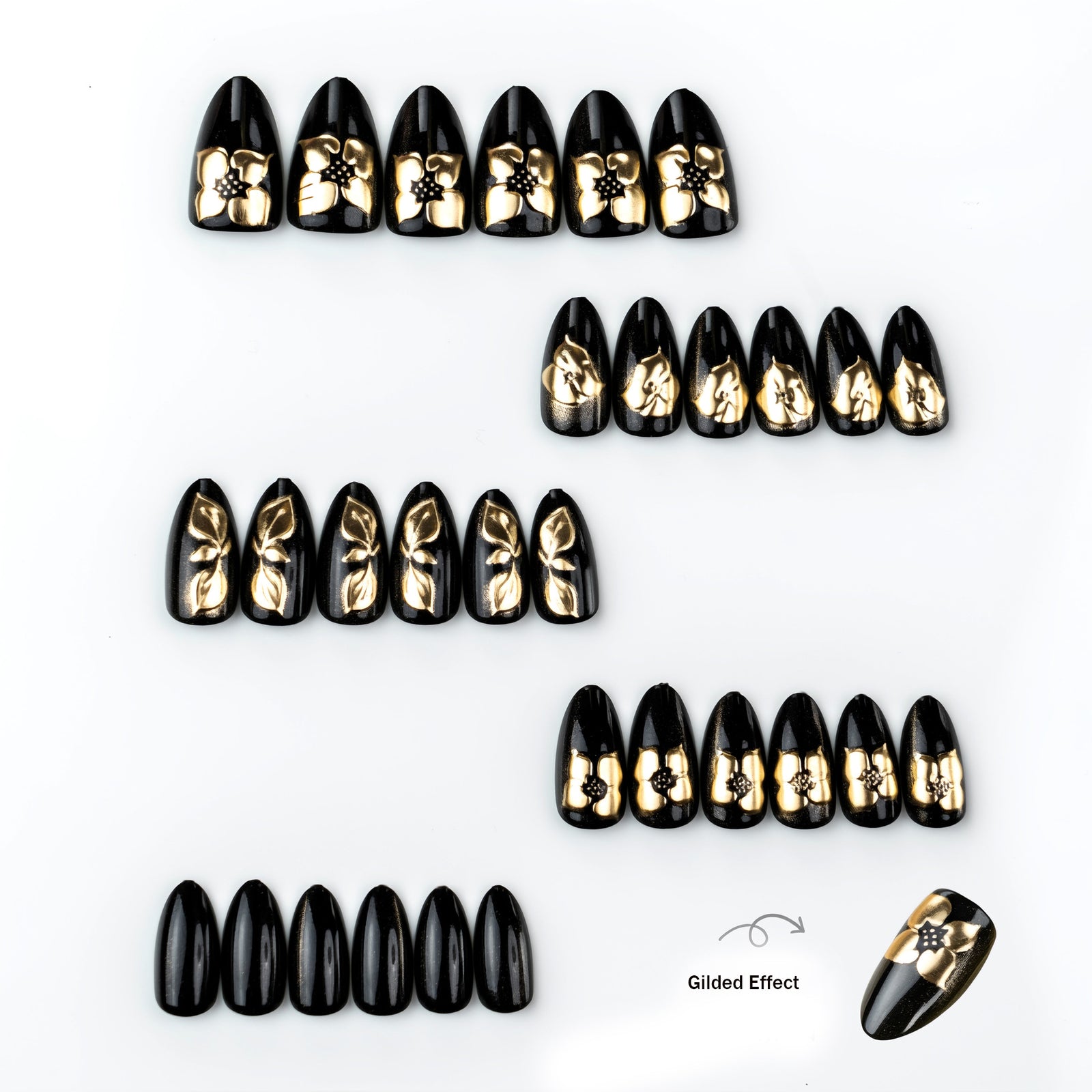 30pcs/Set Gold-Foil Flower Press-On Nails