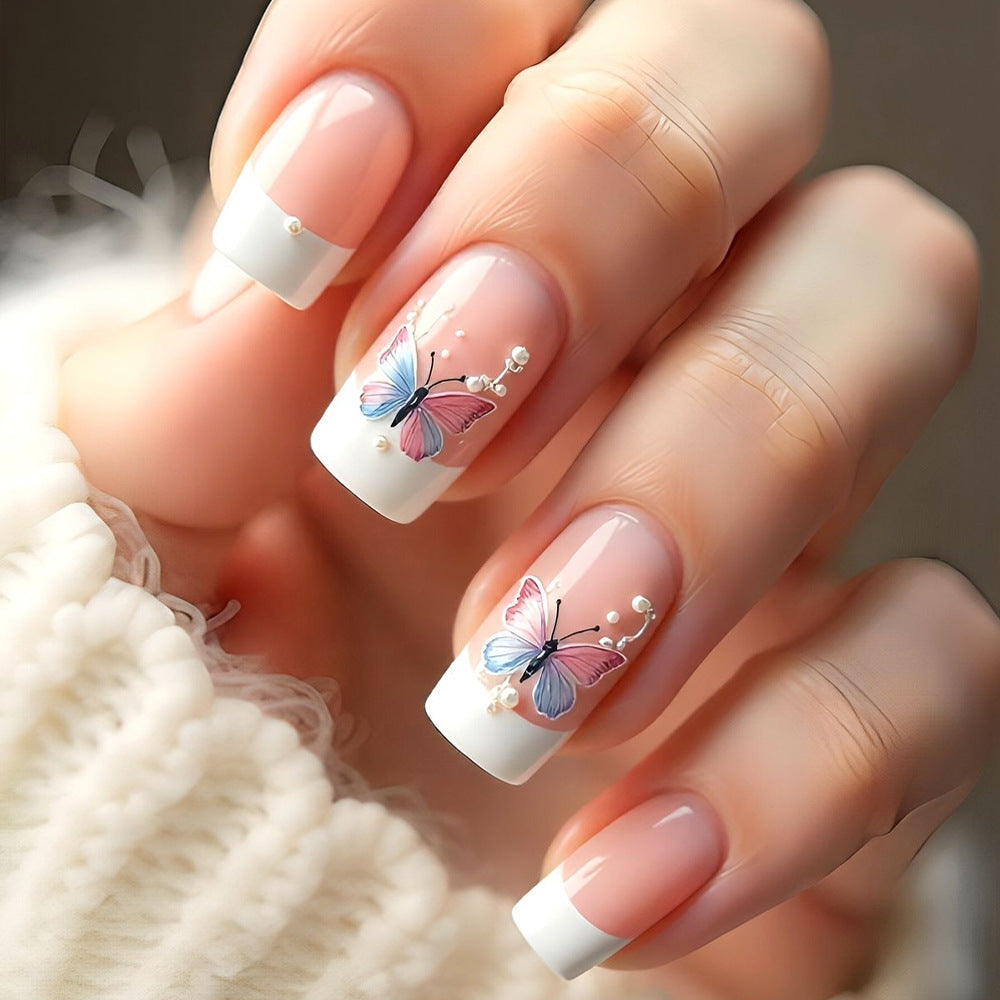 24pcs/Set French Dreamy Butterfly Press-On Nails