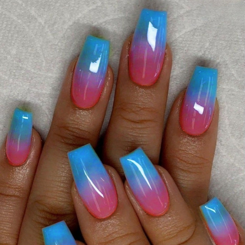 24pcs/Set Blue to Red Gradient Press-On Nails