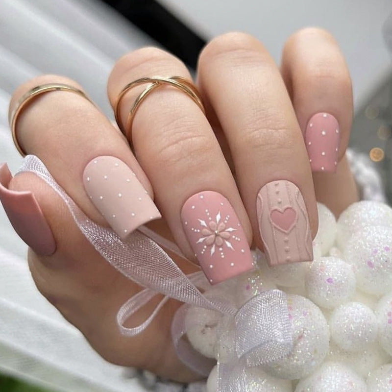 24pcs/Set Frosted Snowflake Heart Press-On Nails