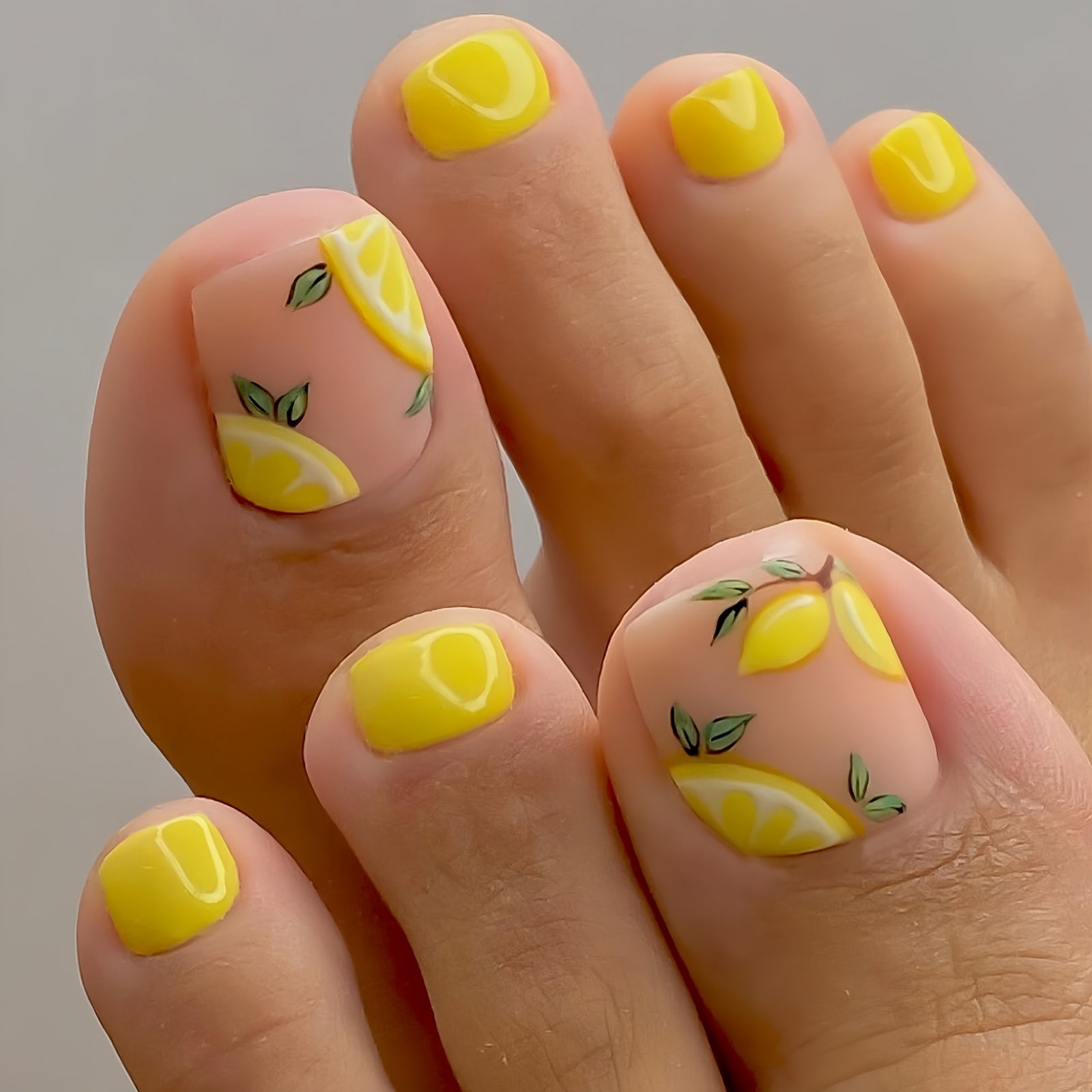 24pcs/Set Matte Yellow Lemon Press On Toe Nails