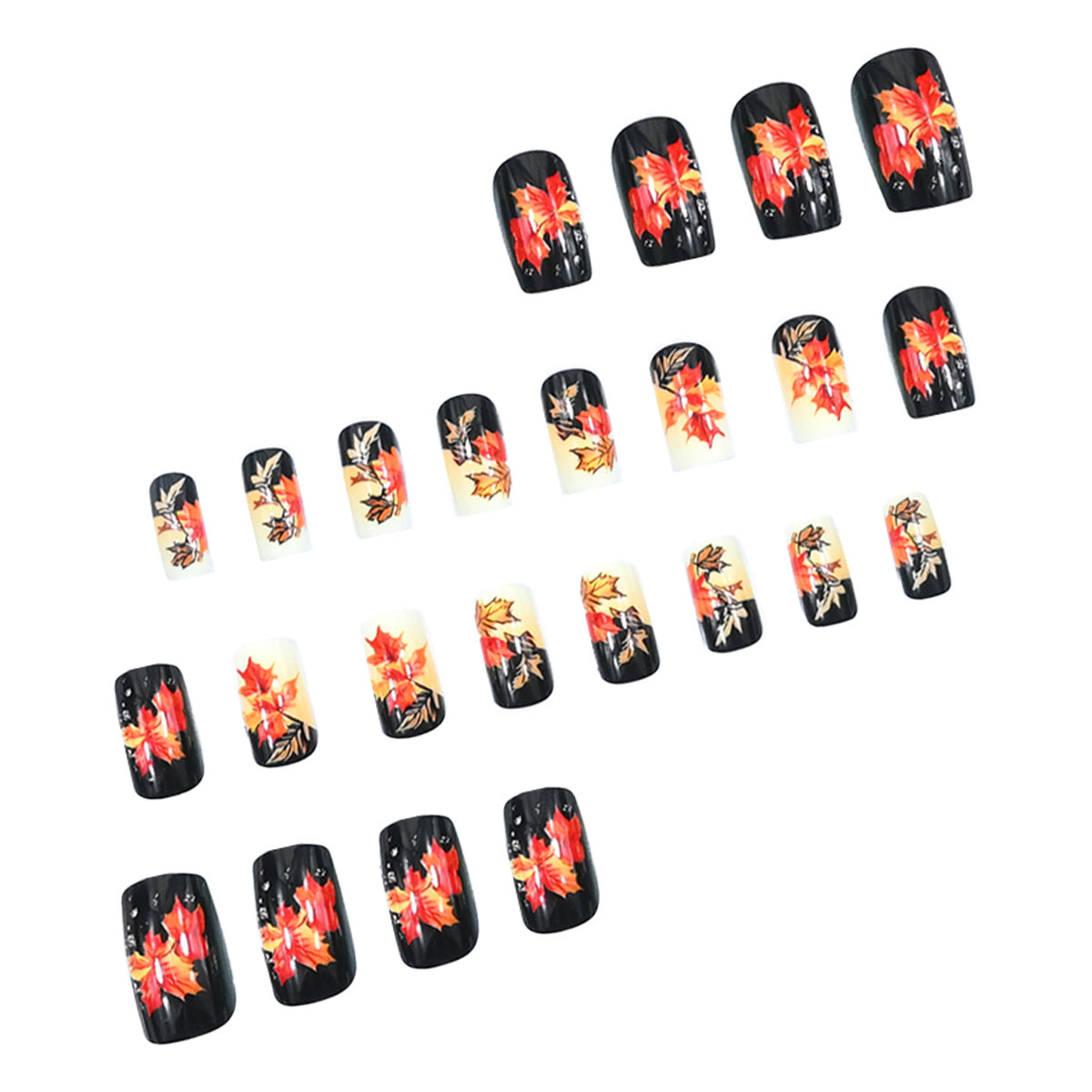 24pcs/Set Black & Orange Maple Leaves Press-On Nails