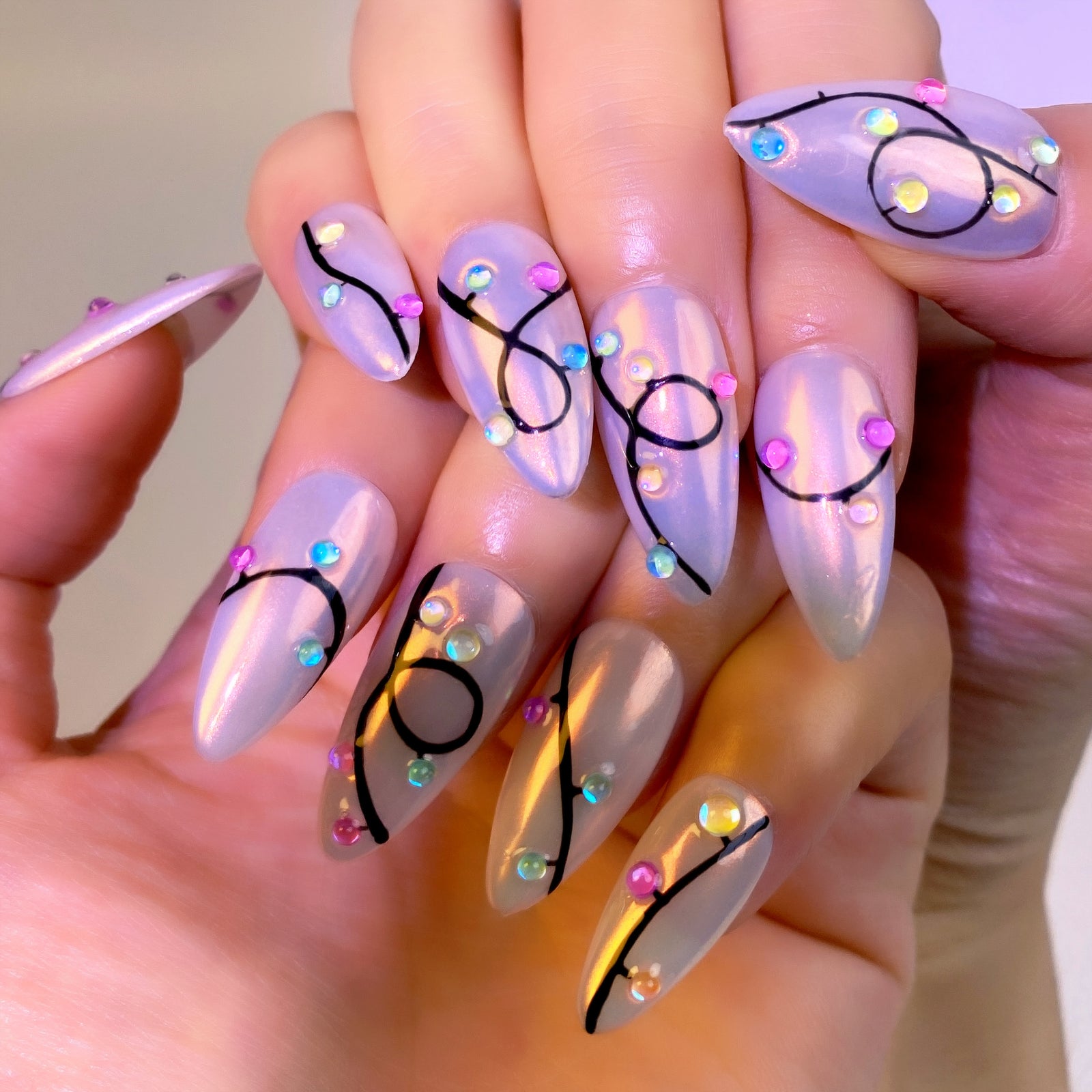 (Handmade) 10pcs/Set Christmas String Lights Press-On Nails