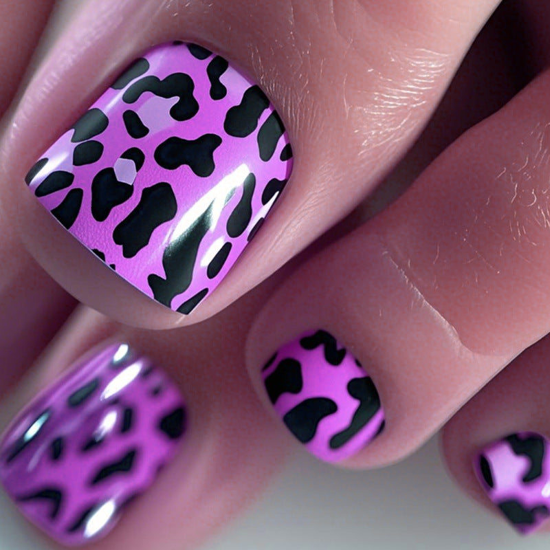 24pcs/Set Purple Leopard Print Press On Toe Nails