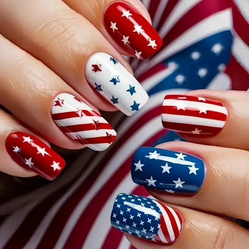 24pcs/Set Flag Striped Stars Press-On Nails