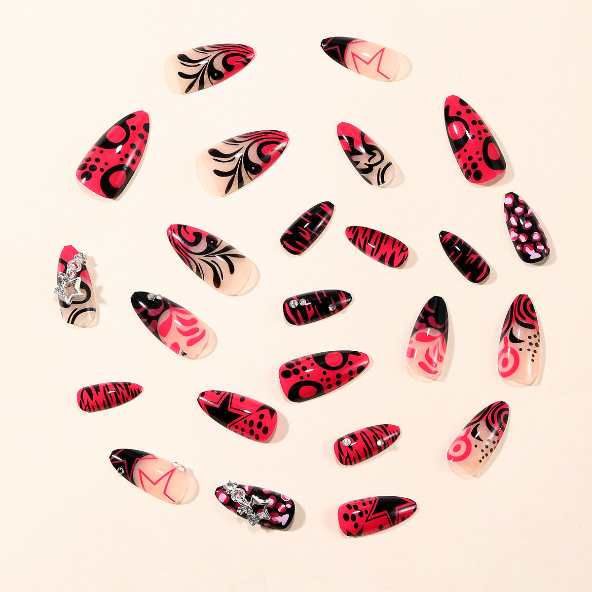 24pcs/Set Irregular Cartoon Doodle charms Press-On Nails