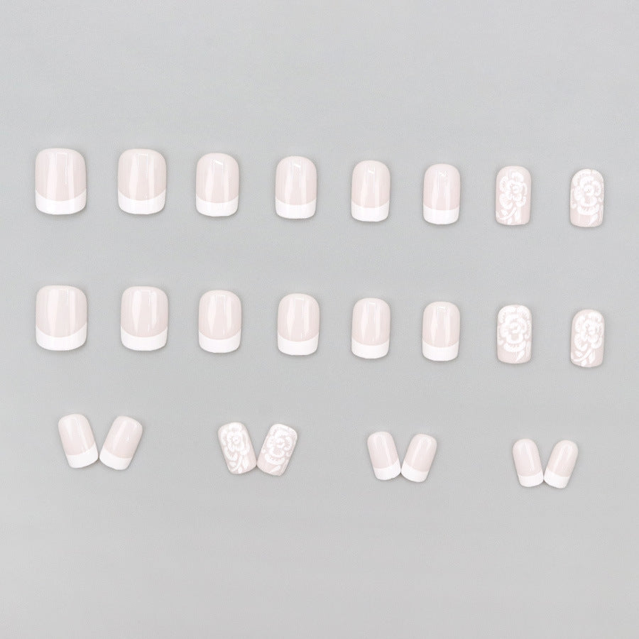 24pcs/Set French Floral Press-On Nails