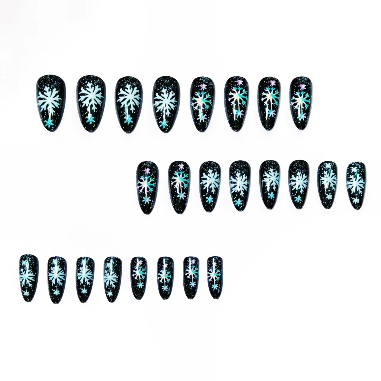 24pcs/Set Colorful Gradient Snowflake Black Press-On Nails
