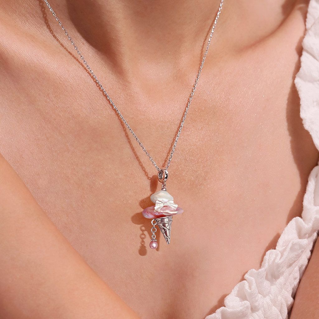 Ice Cream Cone Bowknot Baroque Pearl Necklace
