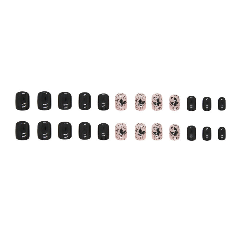 24pcs/Set Dark Gothic Black Vine Butterfly Short Press-On Nails