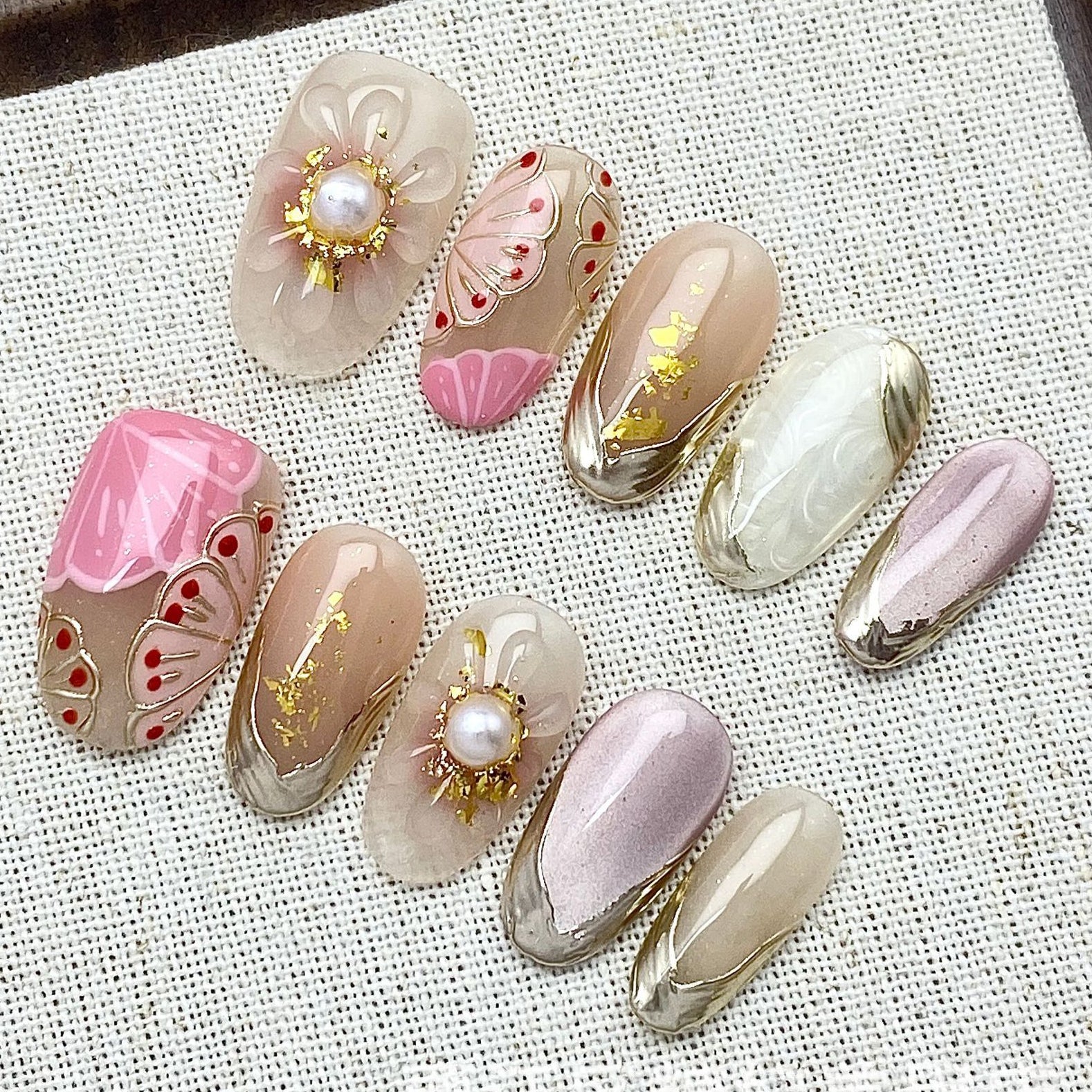 (Handmade) 10pcs/Set 3D Floral Press-On Nails Press-On Nails