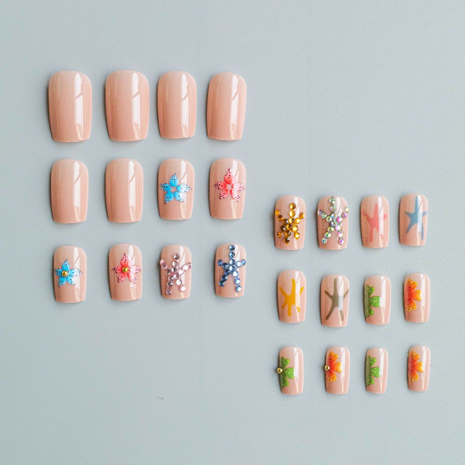 24pcs/Set Lively Floral Crystals Press-On Nails
