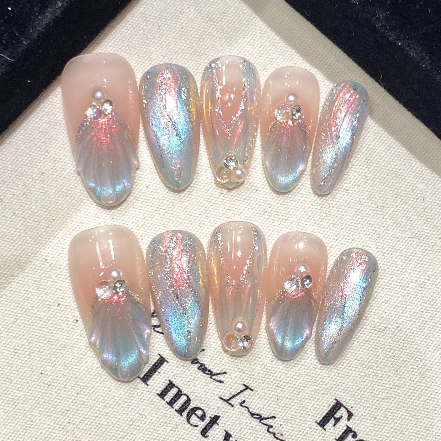 (Handmade) 10pcs/Set Mermaid Sparkle Press-On Nails