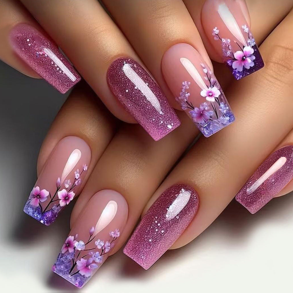 24pcs/Set Purple Vines Press-On Nails