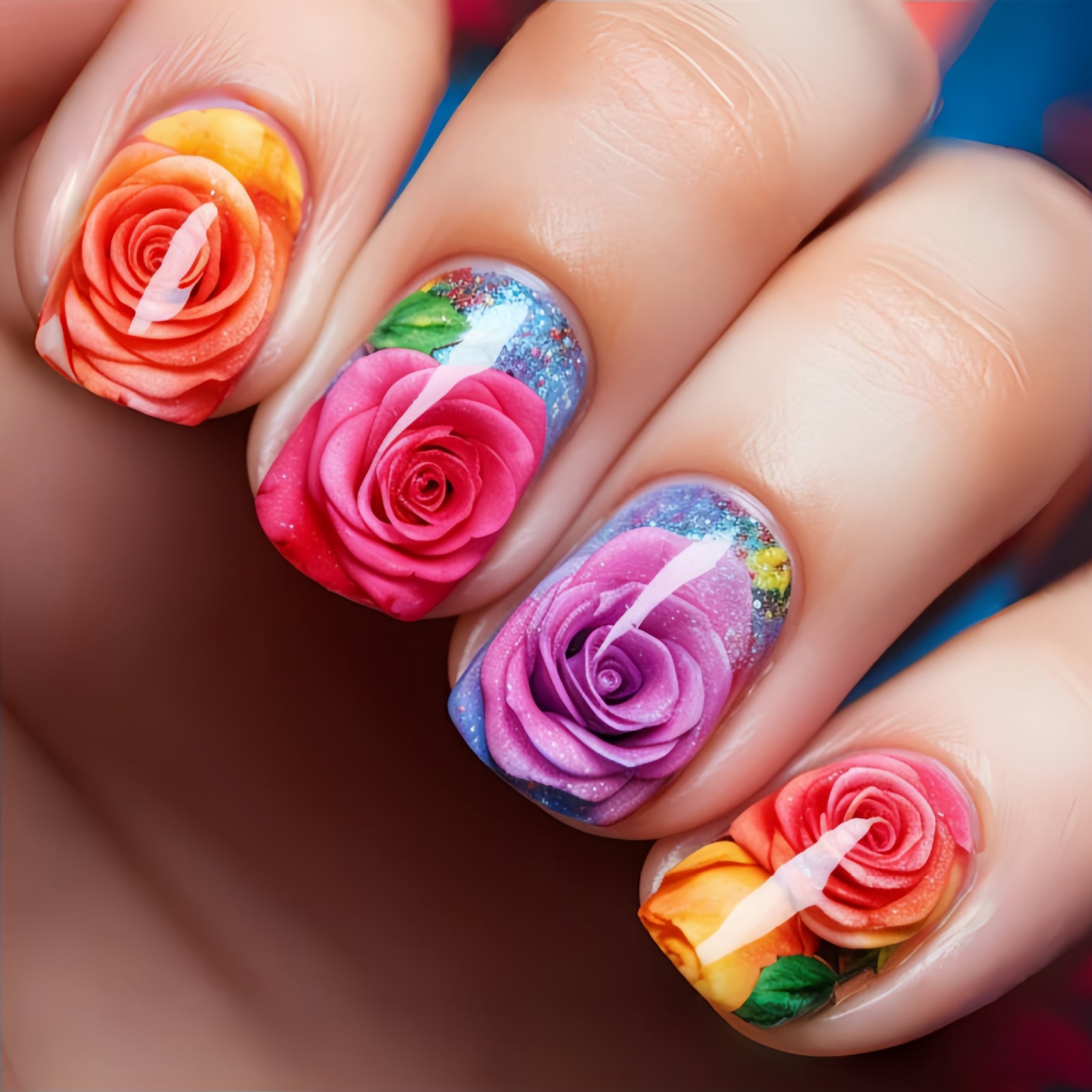 24pcs/Set Colorful Flowers Press-On Nails