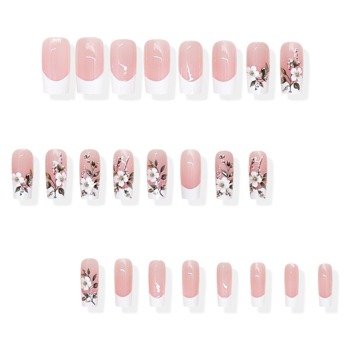 24pcs/Set White French Floral Press-On Nails