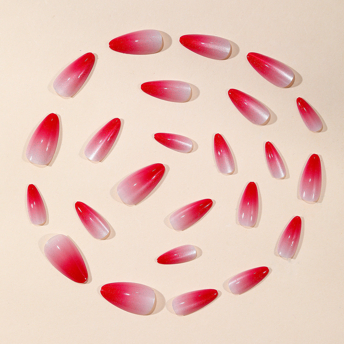 24pcs/Set Hot Pink Gradient Glitter Cat Eye Press-On Nails