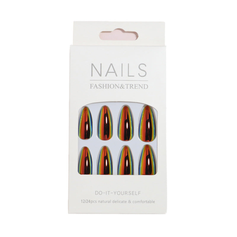 24pcs/Set Orange Chrome Press On Nails