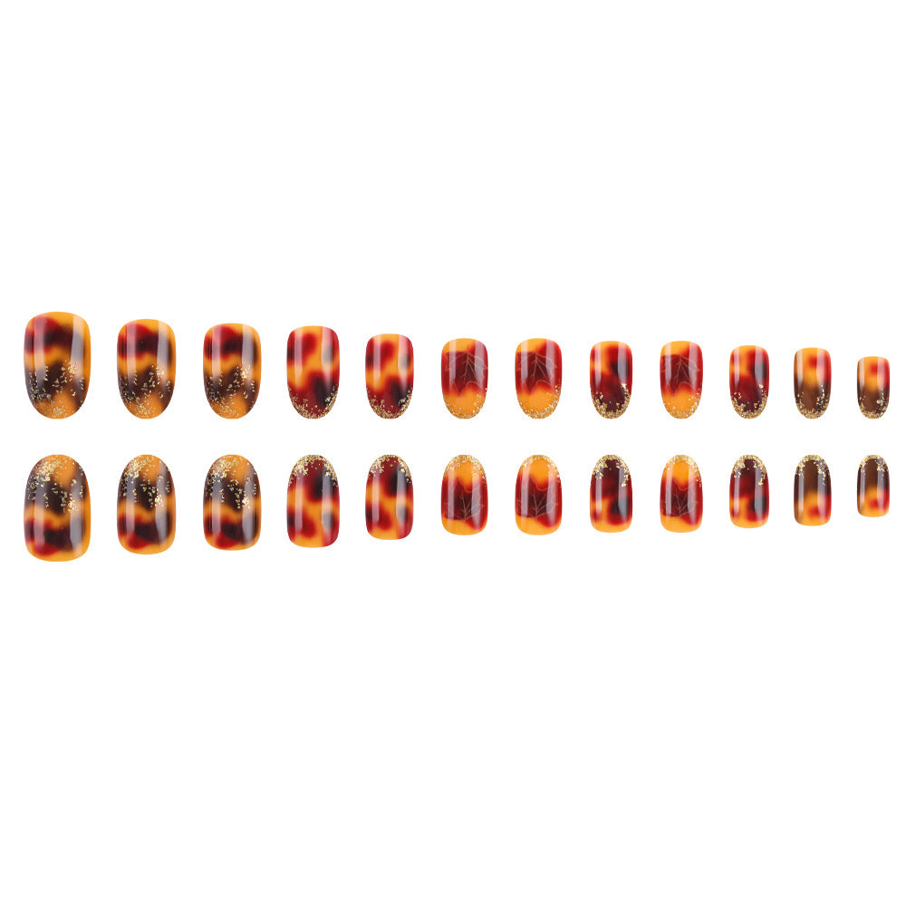 24pcs/Set Fall Ombre Maple Leaves Press On Nails