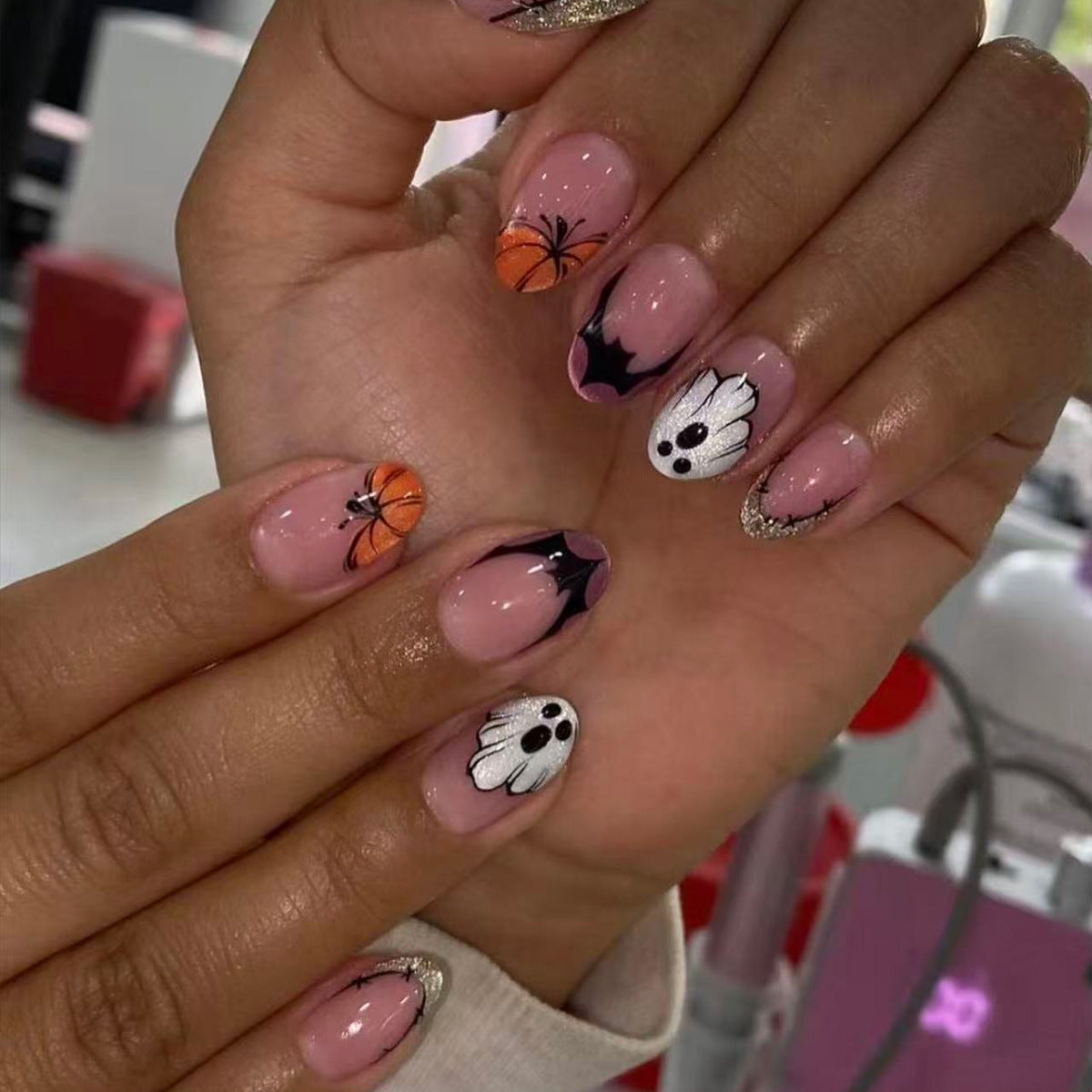 24pcs/Set Ghost Pumpkin French Press On Nails