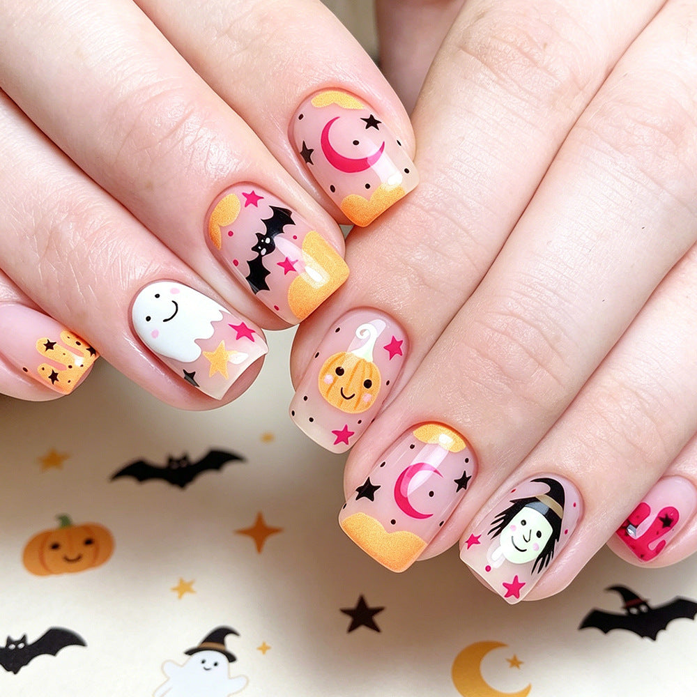 24pcs/Set Bat, Ghost Face & Pumpkin Press-On Nails