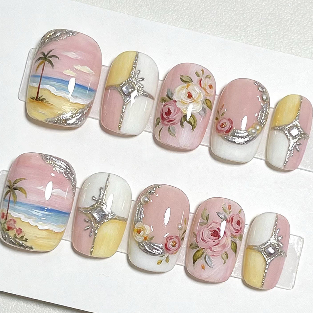 24pcs/Set Summer Beach Flowers Press On Nails