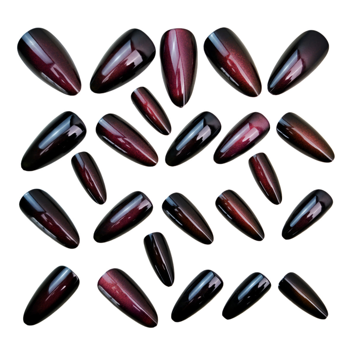 24pcs/Set Deep Red Cat Eye Press-On Nails
