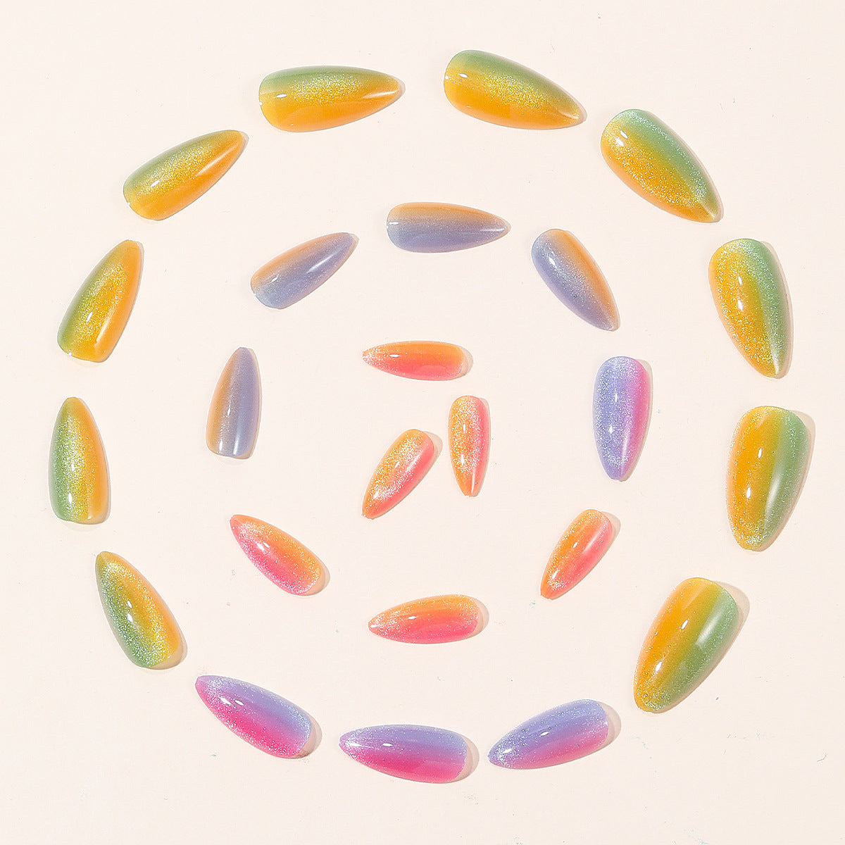 24pcs/Set Rainbow Gradient Glitter Cat Eye Press-On Nails