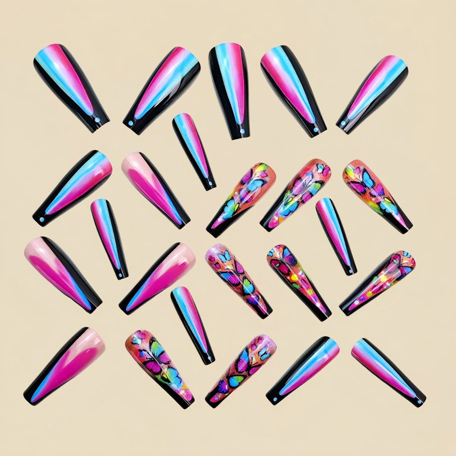 24pcs/Set Multicolor Butterfly Ombre Press-On Nails