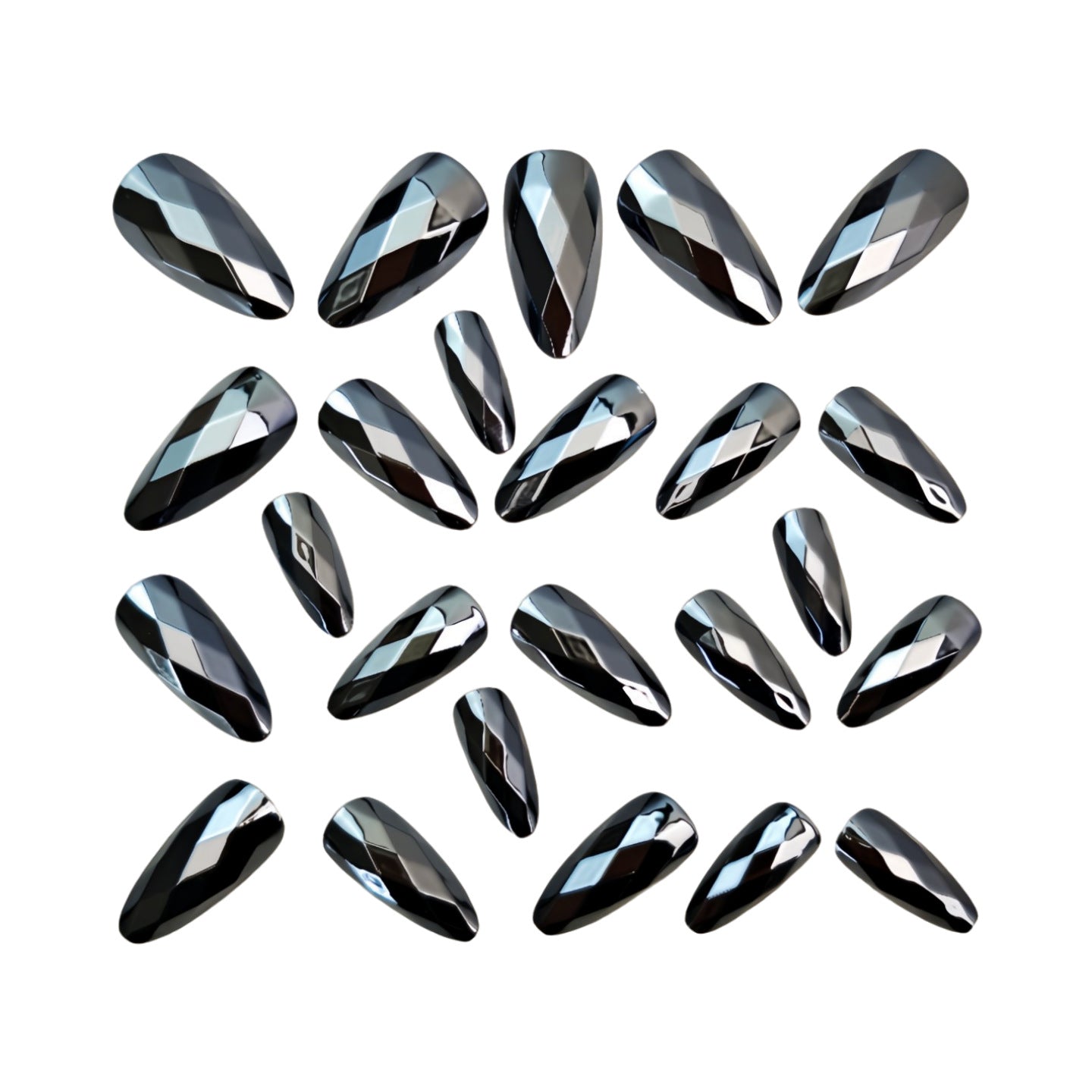 24pcs/Set Black Diamond-Shaped Chrome Press-On Nails