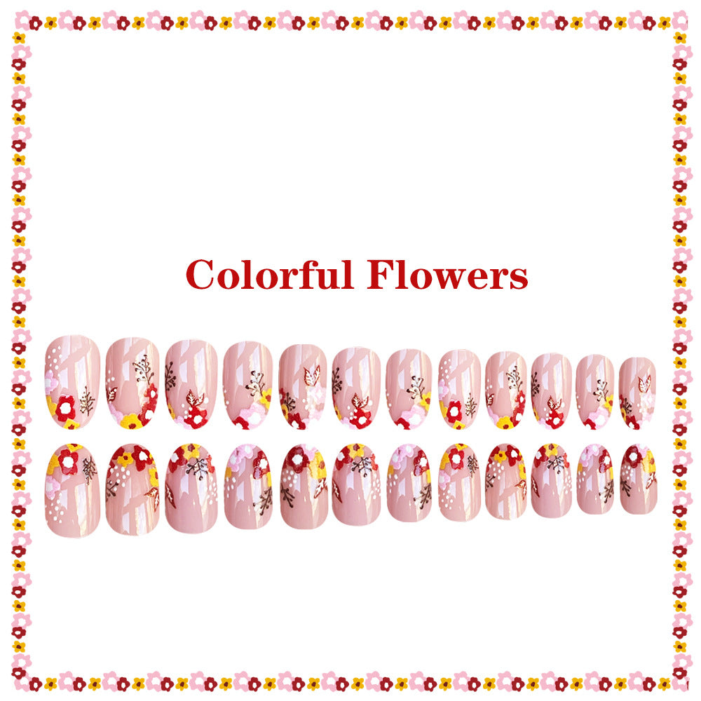 24pcs/Set Floral French Press On Nails