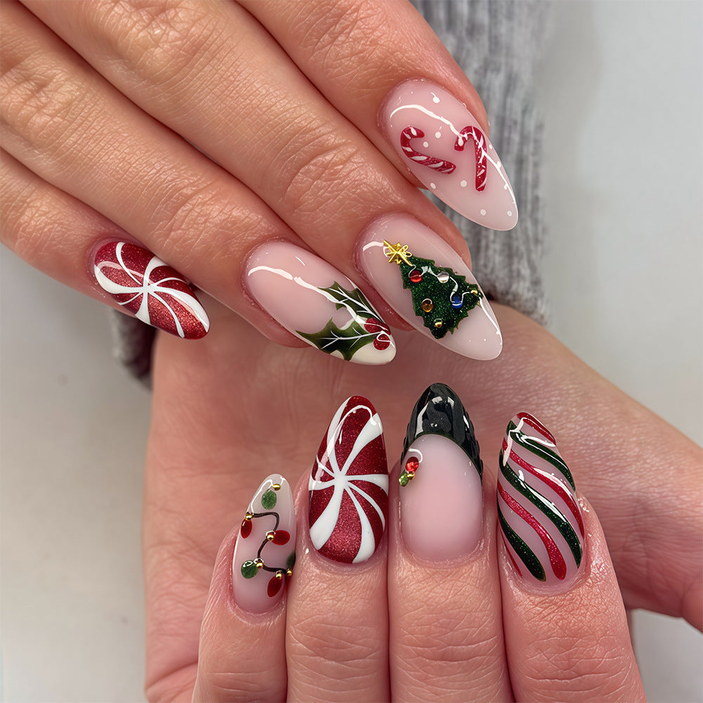 30pcs/Set Christmas Candy Canes Press On Nails