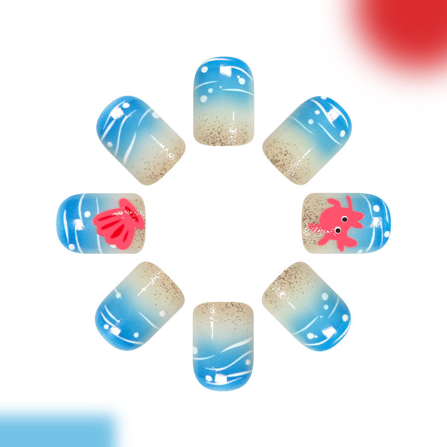24pcs/Set Blue Ocean Waves, Starfish & Seashells Press-On Nails