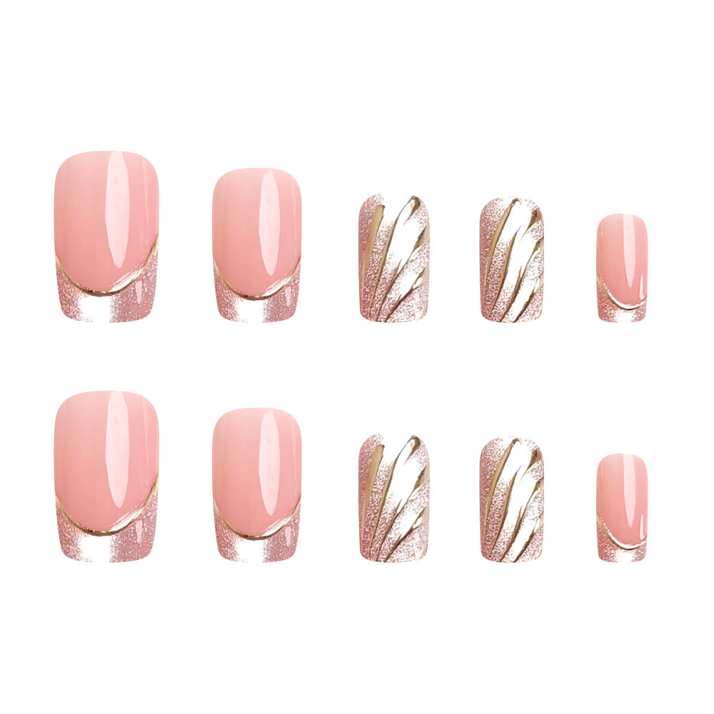 24pcs/Set French Cat Eye Gold Foil Press-On Nails