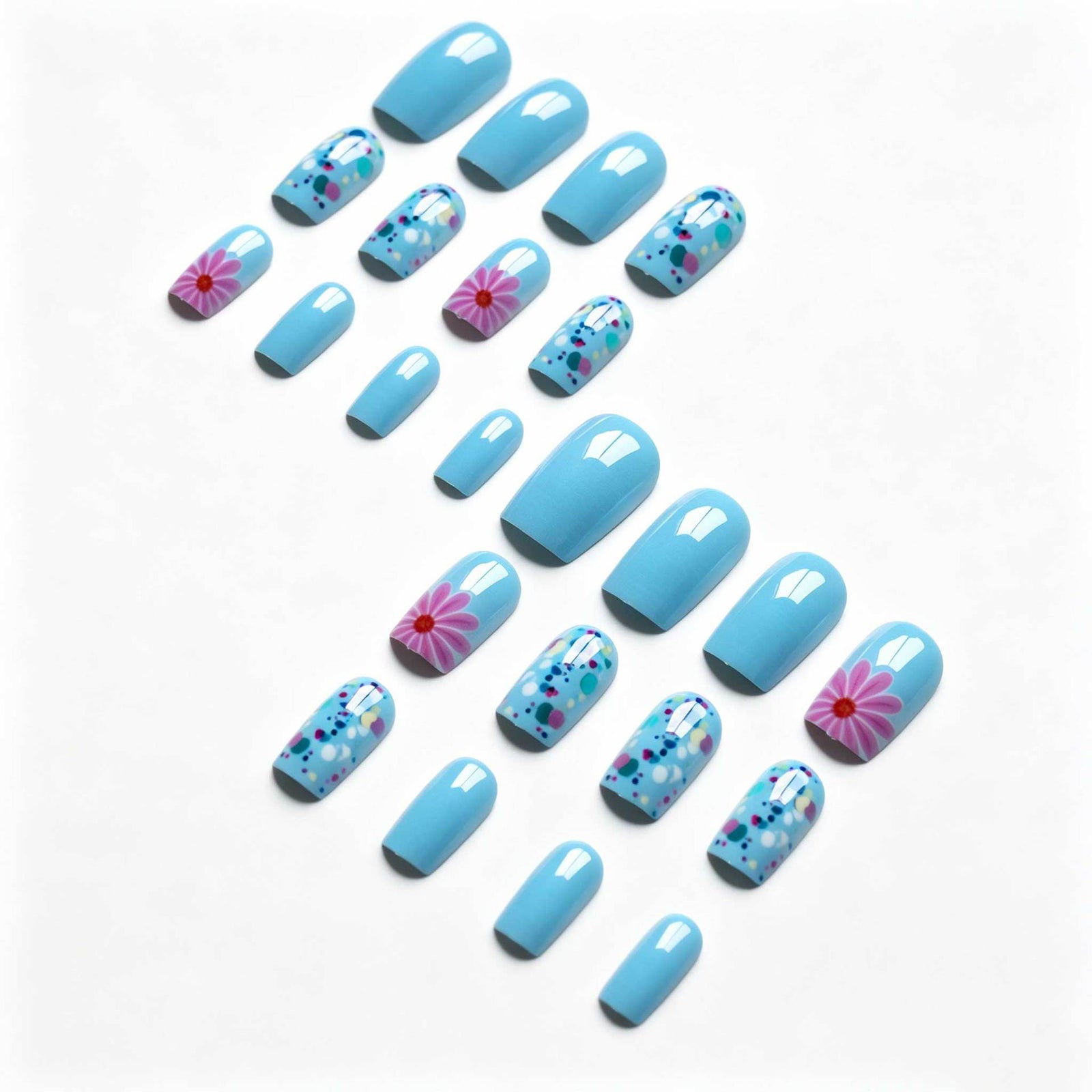 24pcs/Set Blue Floral Press On Nails