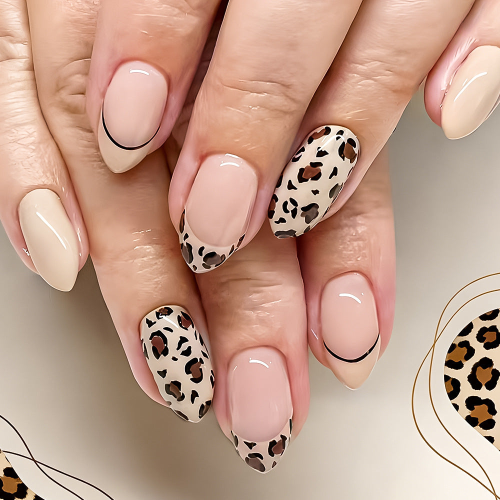 24pcs/Set French Leopard Press-On Nails