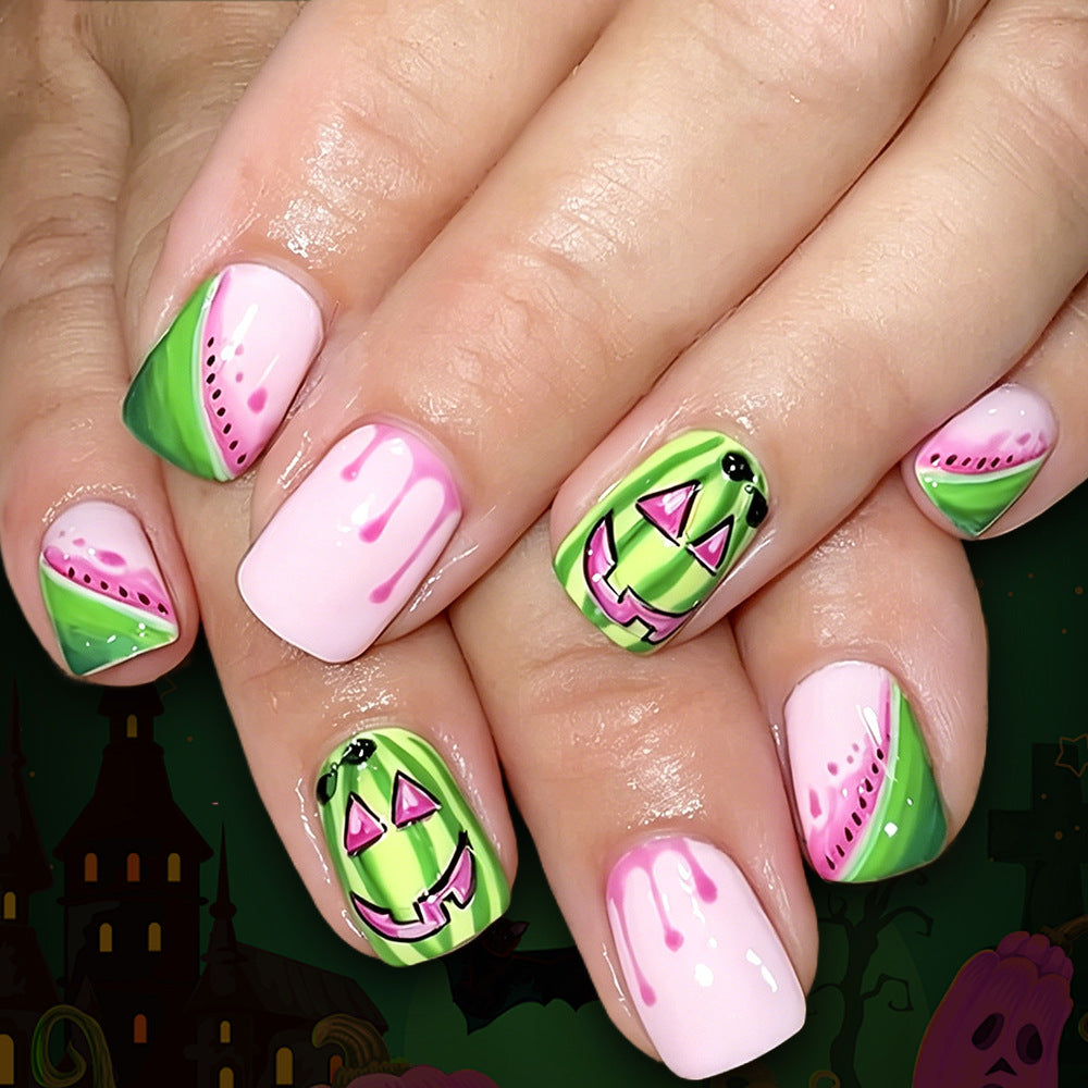 24pcs/Set Green Watermelon Heart-Shaped Sunglasses Bikini Press On Nails