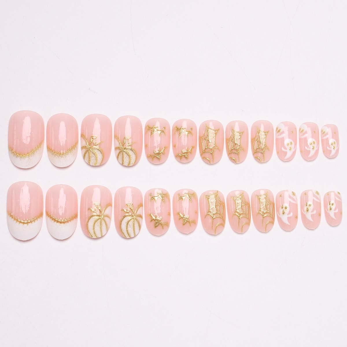 24pcs/Set Gilded Pumpkin & Bat Press On Nails