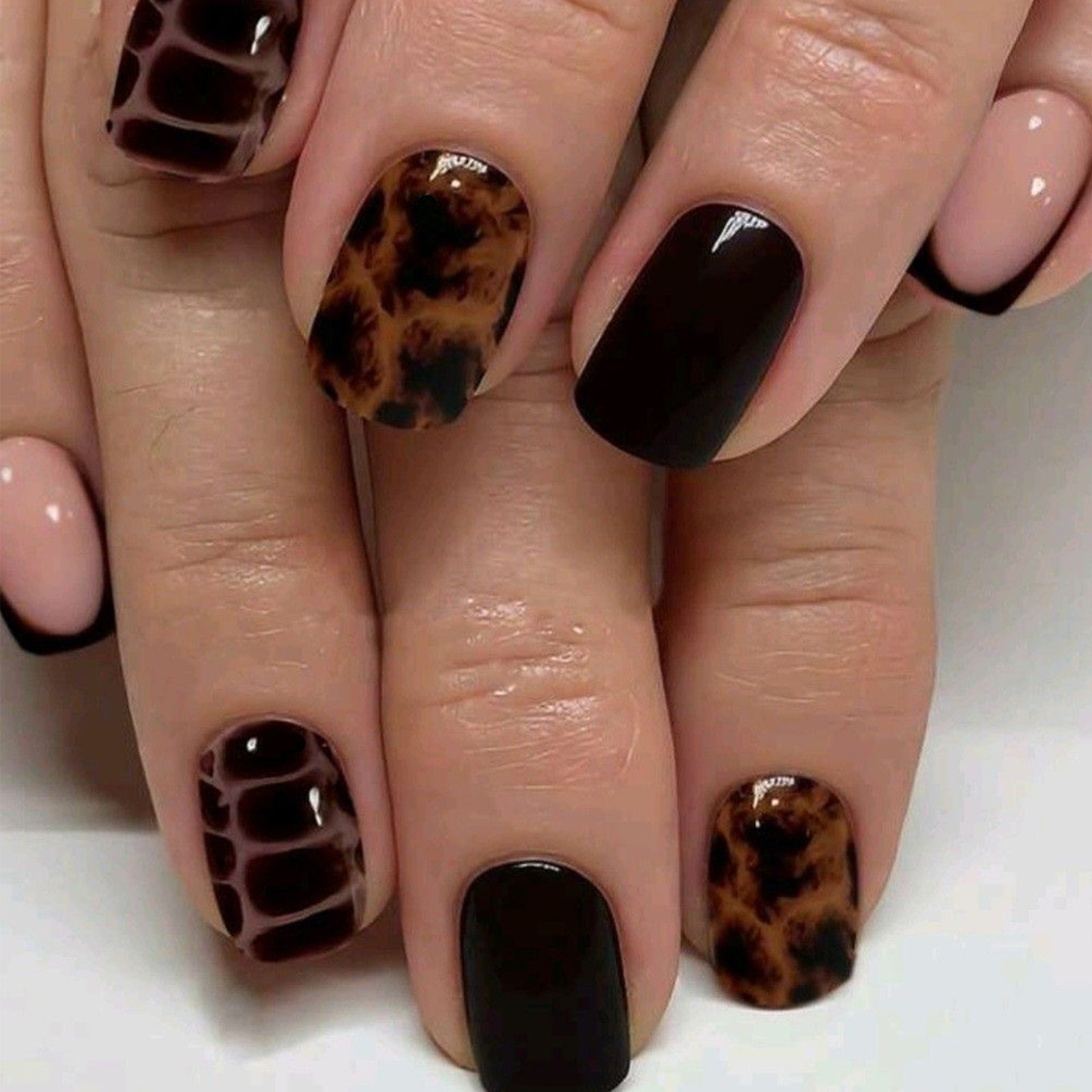 24pcs/Set Amber Tortoiseshell Crocodile Press On Nails