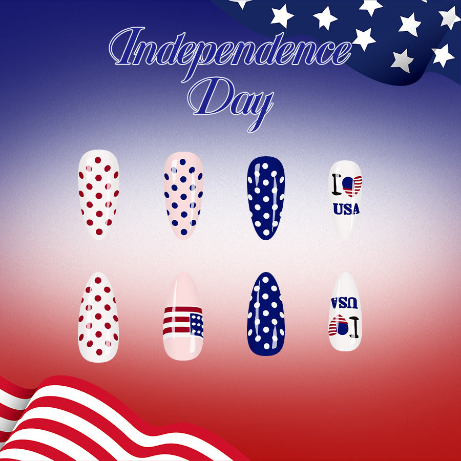 24pcs/Set Independence Day Red, White and Blue Polka Dots Press-On Nails