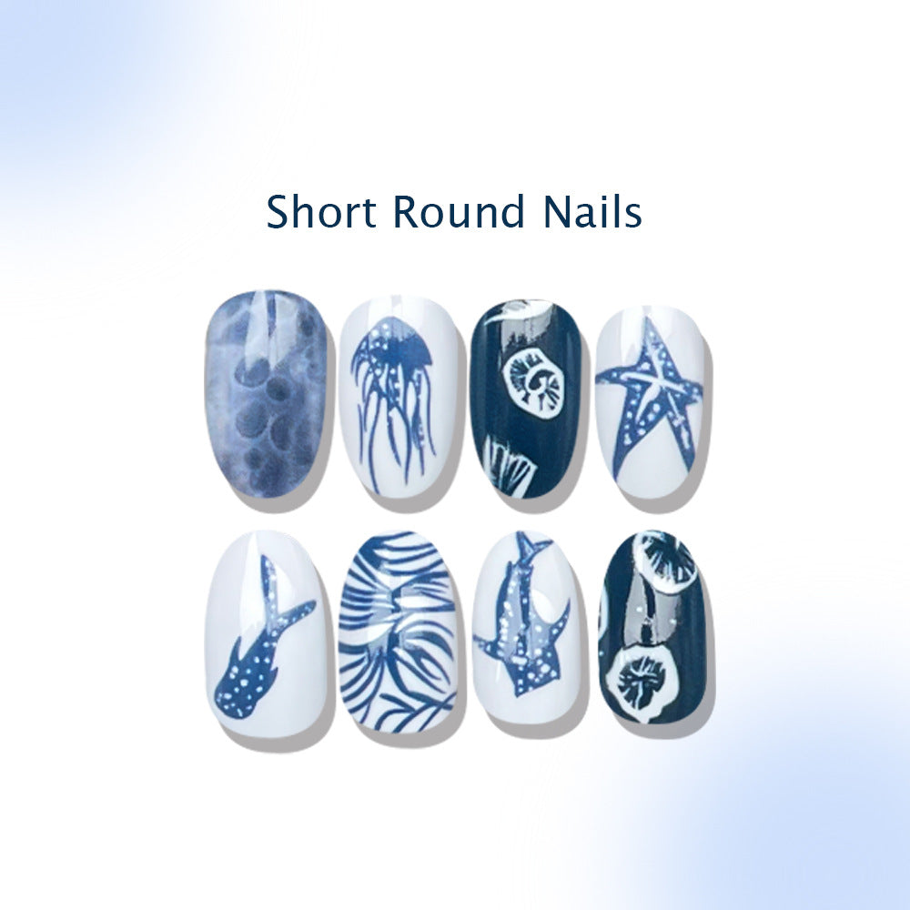 24pcs/Set Blue Ocean Life Press-On Nails Press-On Nails