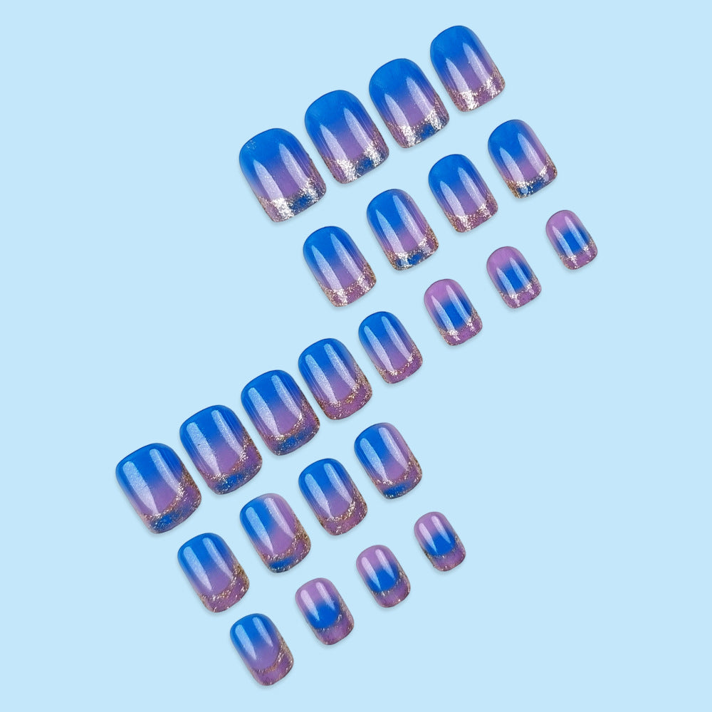 24pcs/Set Blue Ombre French Press-On Nails