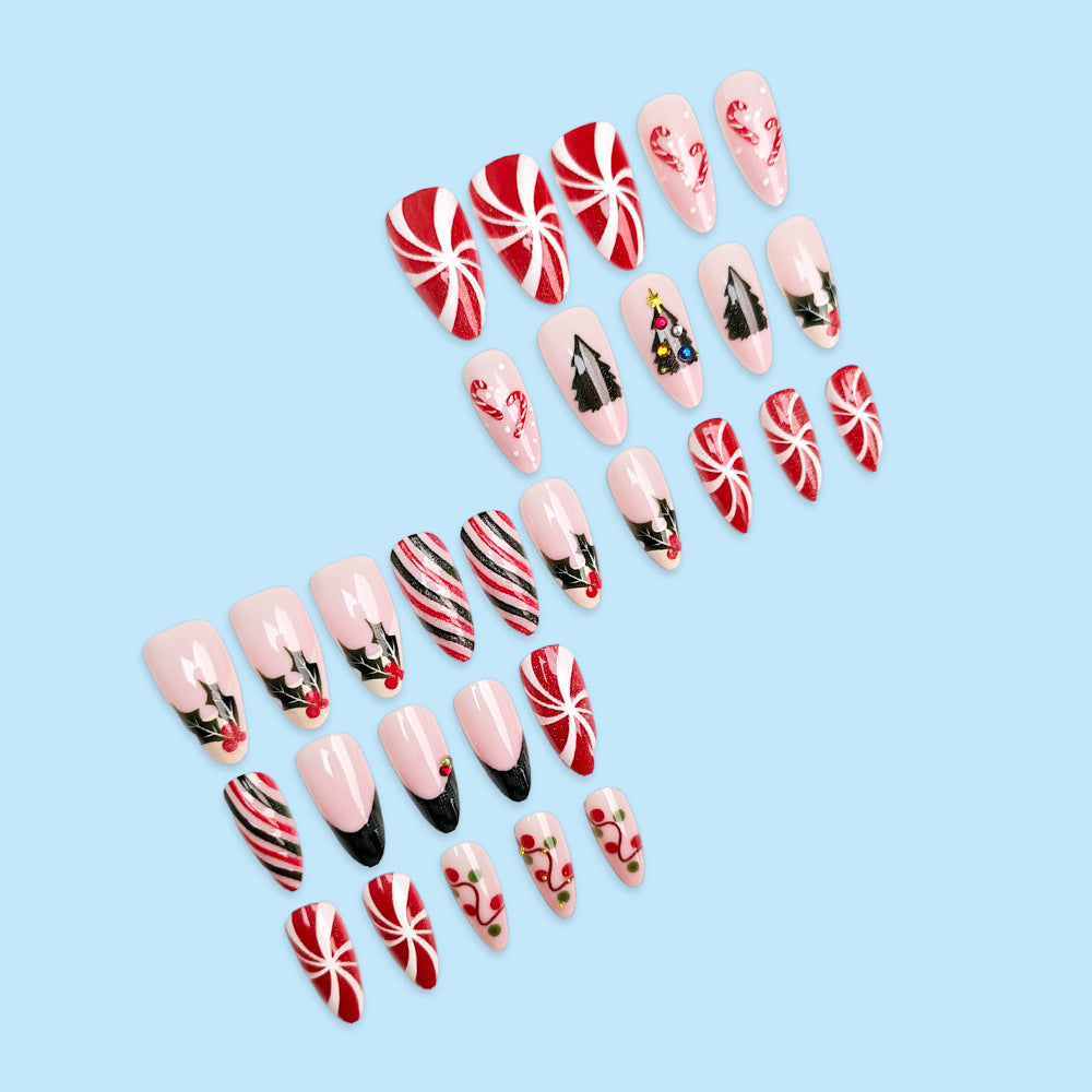 30pcs/Set Christmas Candy Canes Press On Nails