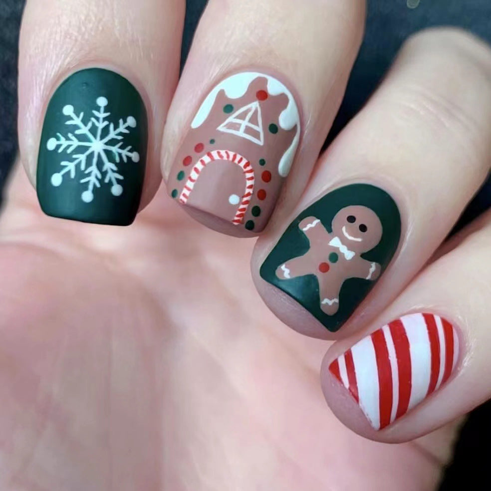 24pcs/Set Matte Snowflake & Gingerbread Man Press On Nails