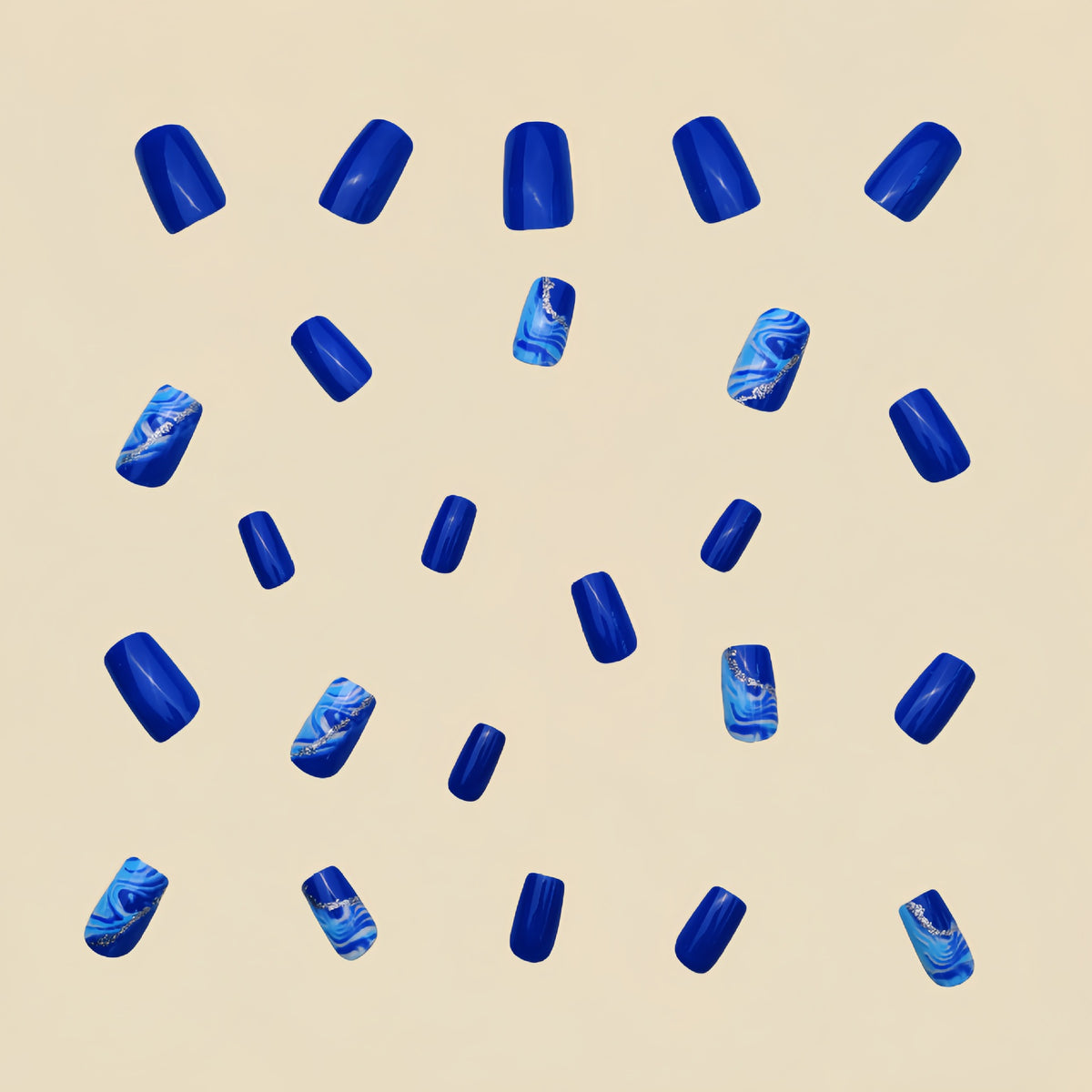 24pcs/Set Blue Ombre & Gold Stripes Press On Nails