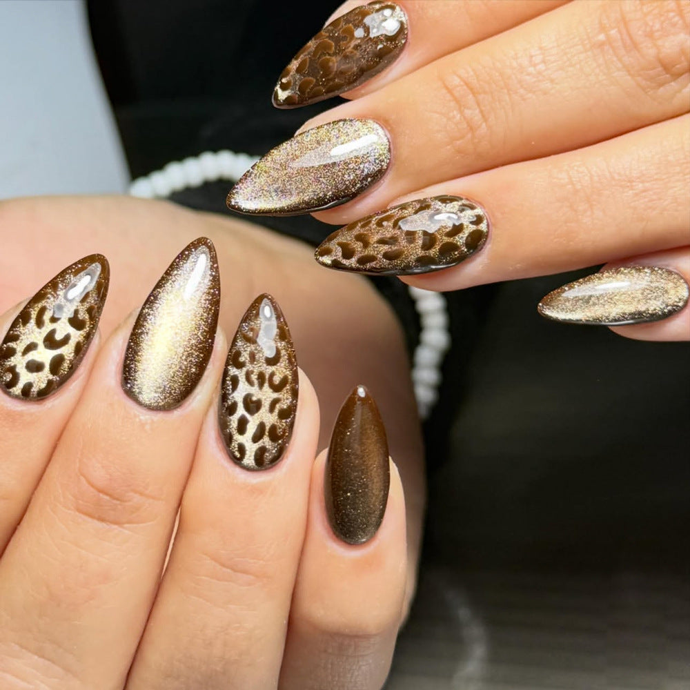 24pcs/Set Brown Leopard Cat-Eye Press On Nails